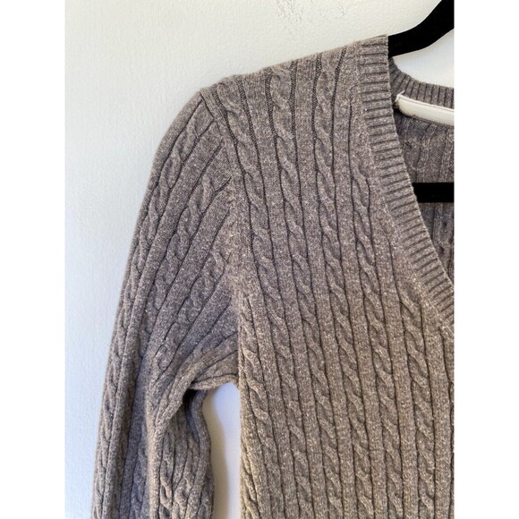 Eddie Bauer Grey V Neck Sweater Womens Medium Cable Knit Preppy Y2K Twilight Vtg - Picture 3 of 8